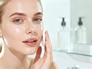 Zadbane dłonie z pastelowym manicure hybrydowym na tle profesjonalnej lampy UV i akcesoriów do stylizacji paznokci.